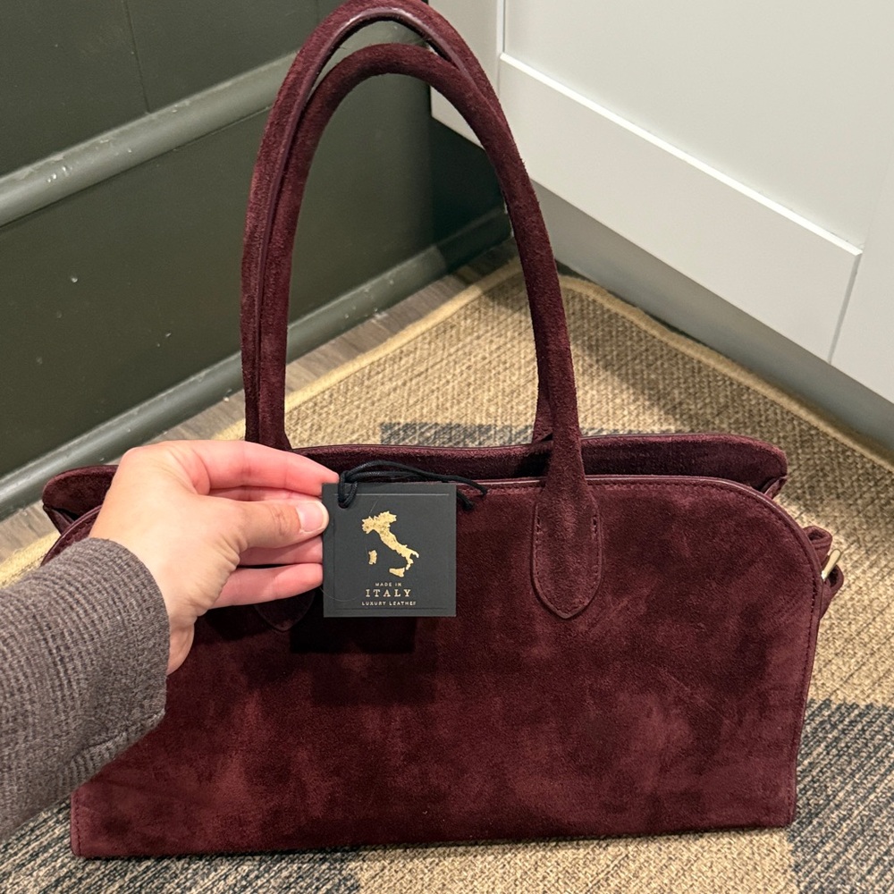 Italy Luxury Leather Burgundy Suede Shoulder Bag